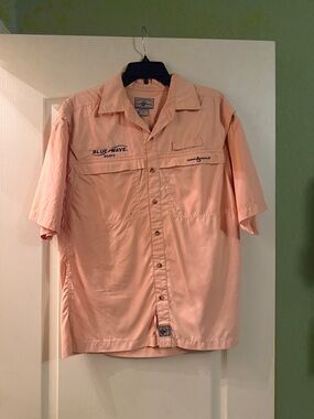 Blue Wave Boats Short-Sleeve Button Down Shirt - Peach
